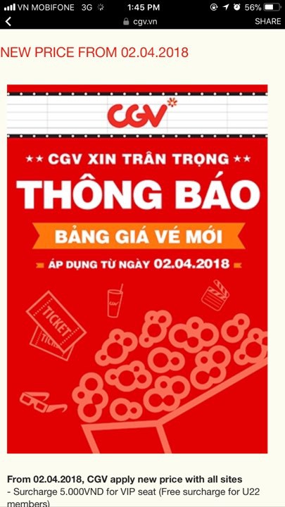 Dân tình sốc vì giá vé mới của CGV kể từ hôm nay: Tăng cao nhất tới 50.000 đồng/vé!